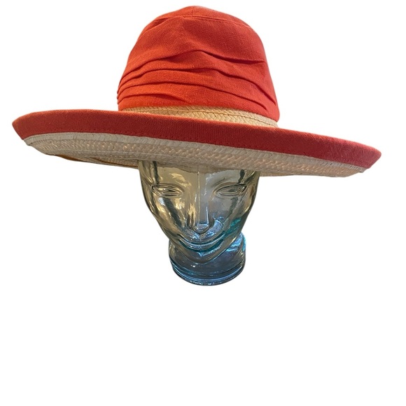 Nordstrom coral linen / cotton & Paper Straw Resort Wear Sun Hat one size - Picture 2 of 7